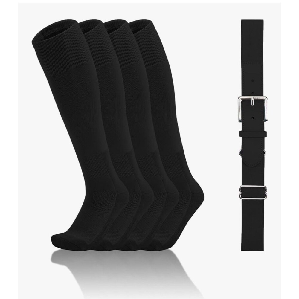 Calf Baseball Softball Soccer Calf Tube Socks & Belt Combo 14-16Y Black